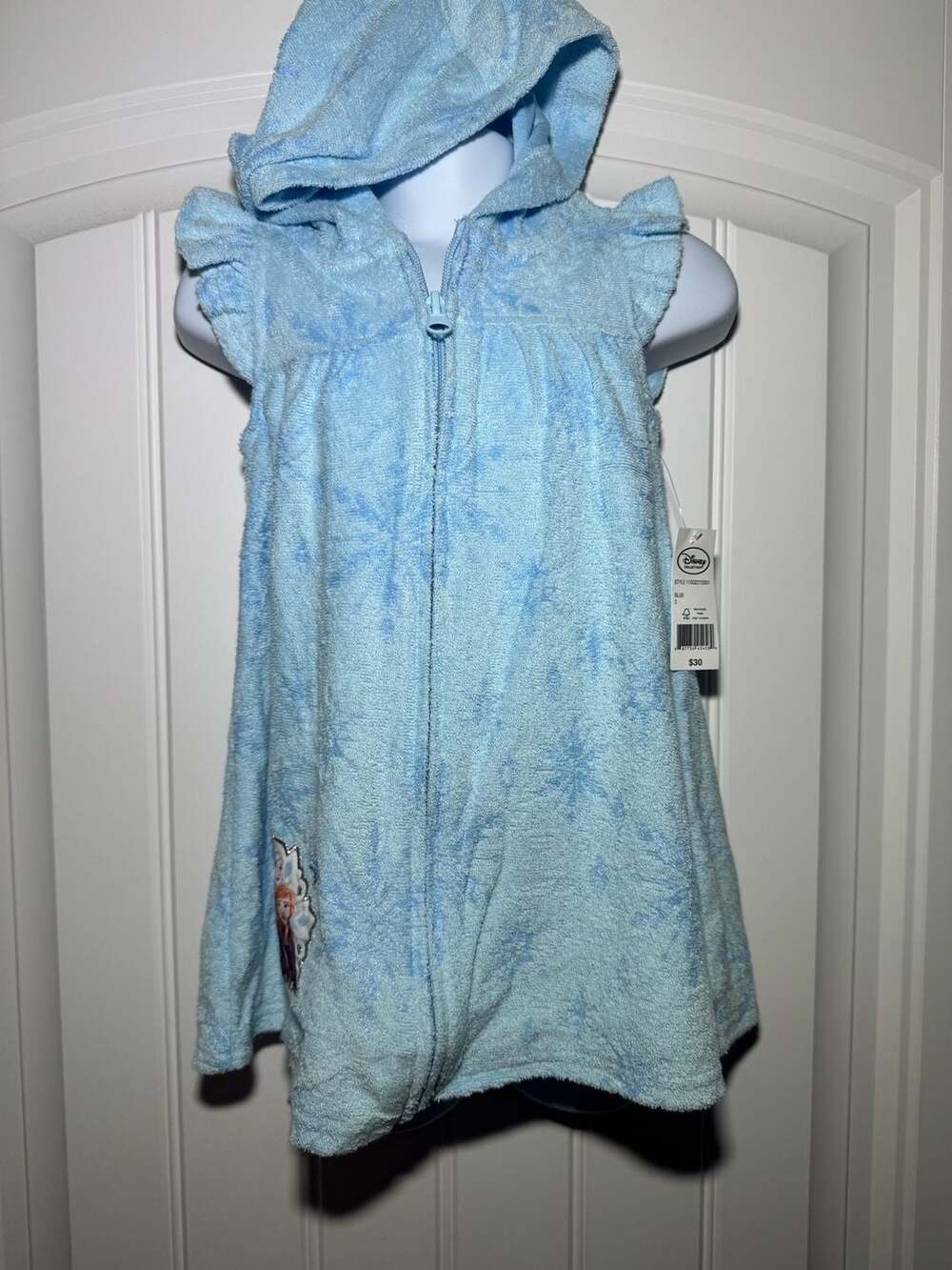 Disney Frozen Elsa Anna Hooded Swim Cover Up Size 2 Blue Terry Cloth